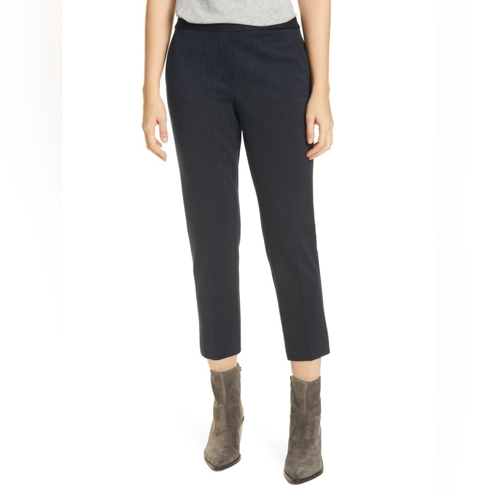 Theory Women’s Treeca Pull On Striped Viscose Crop Fairfield Knit Pants Navy 8